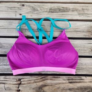 VSX Victoria's Secret Mesh Purple Pink Teal Sports Bra 36C Adjustable Pull On